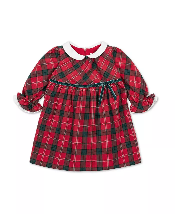 

Платье для девочек с воротником питер пэн и манжетами с рюшами из органического хлопка Hope & Henry, красный