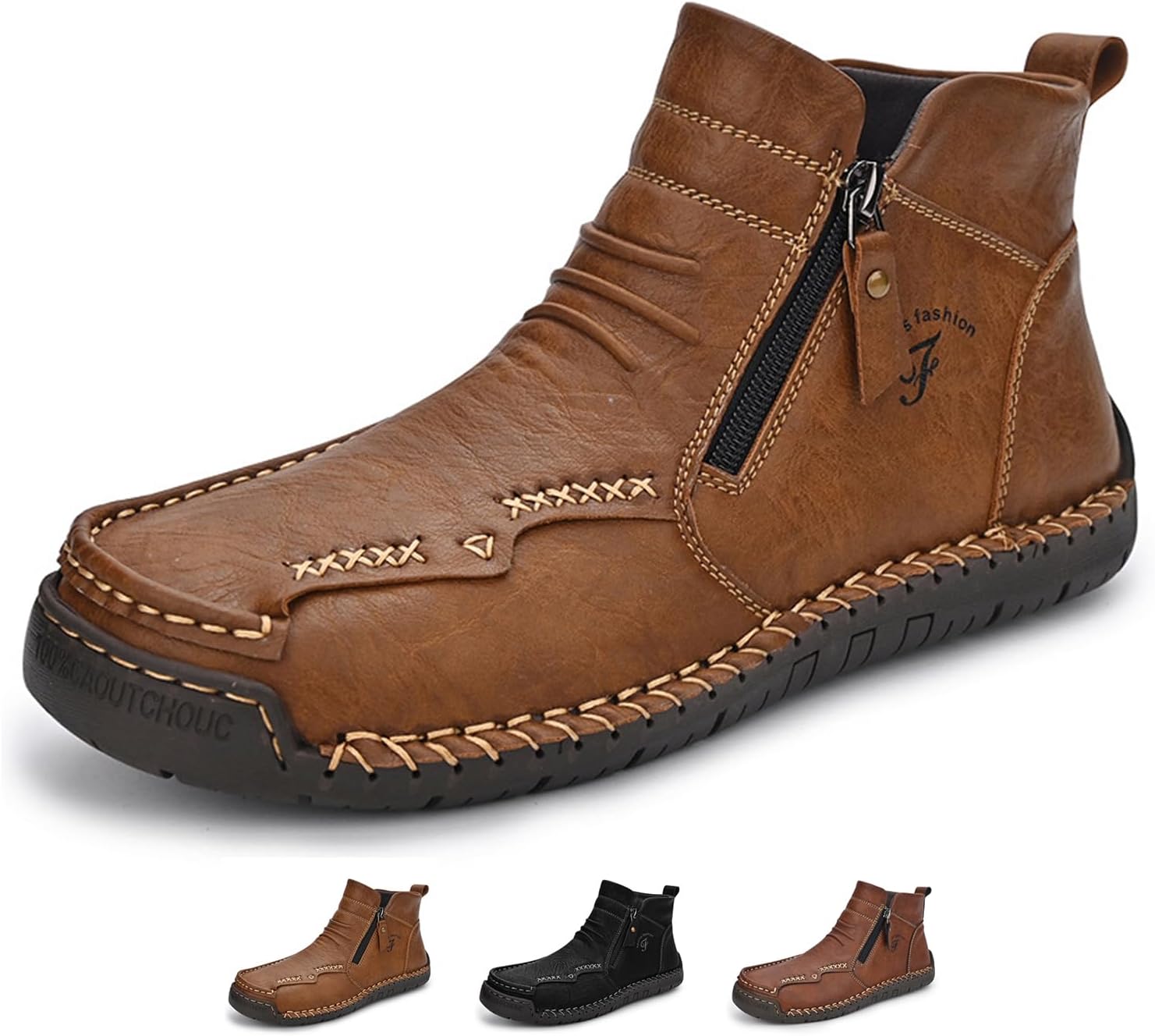 

Мужские водонепроницаемые кожаные ботинки Zeberfi Чукка до щиколотки для походов, кемпинга и вождения, модные ретро, боковая молния, ручная строчка, высокие наружные прогулочные кроссовки, опциональная теплая бархатная подкладка, снежные ботинки...