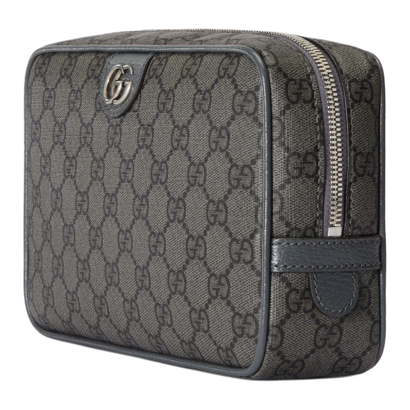 Gucci Мужская косметичка Ophidia из канваса с кожаным ремешком, серо-черная — фото 2