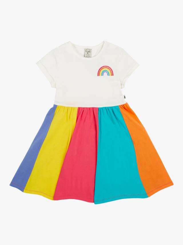 

Детское платье из органического хлопка с радужным принтом Frugi, Soft White/Rainbow