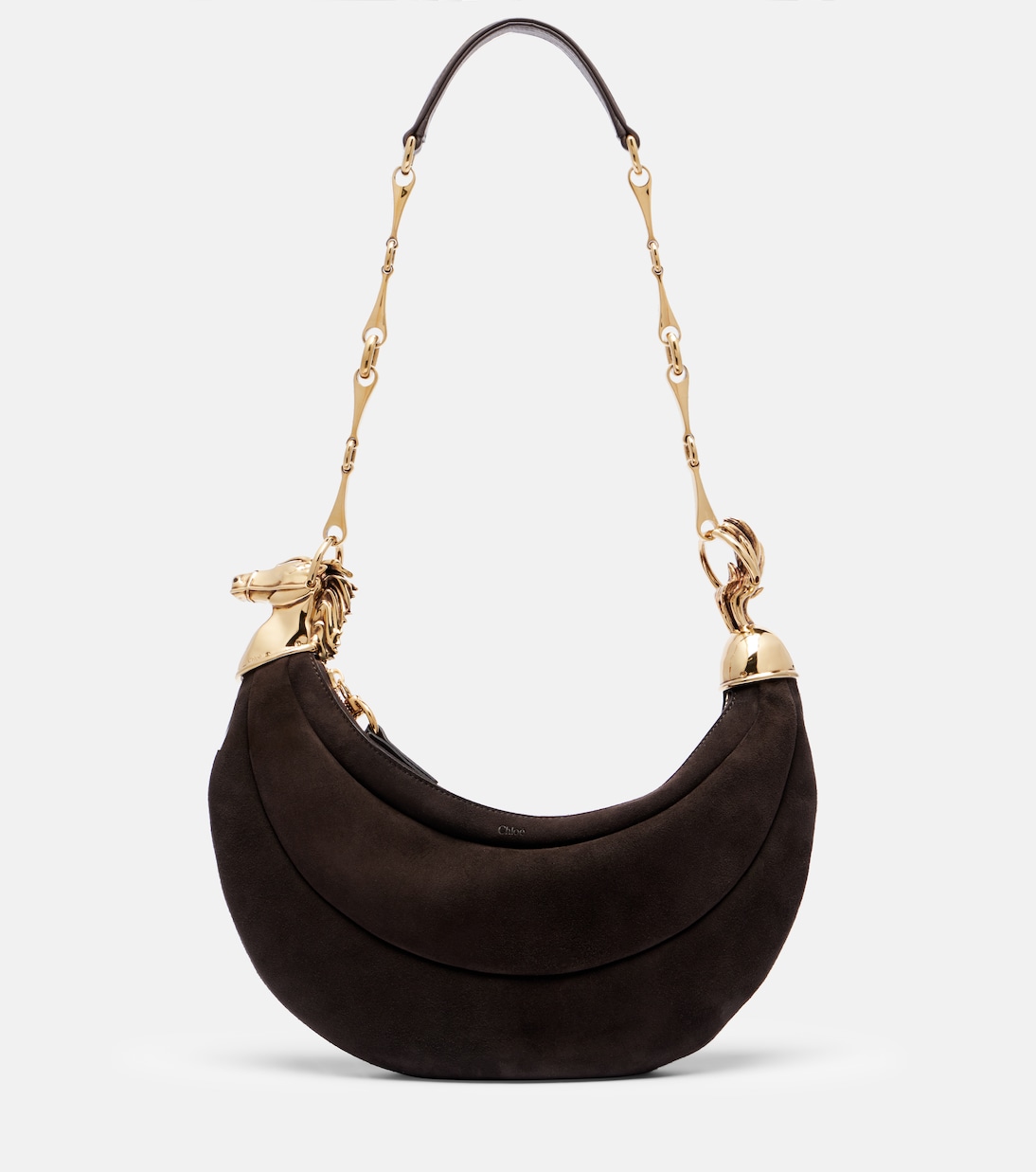 

Цепная лошадь Маленькая замшевая сумка через плечо Chloé, Kohl Brown