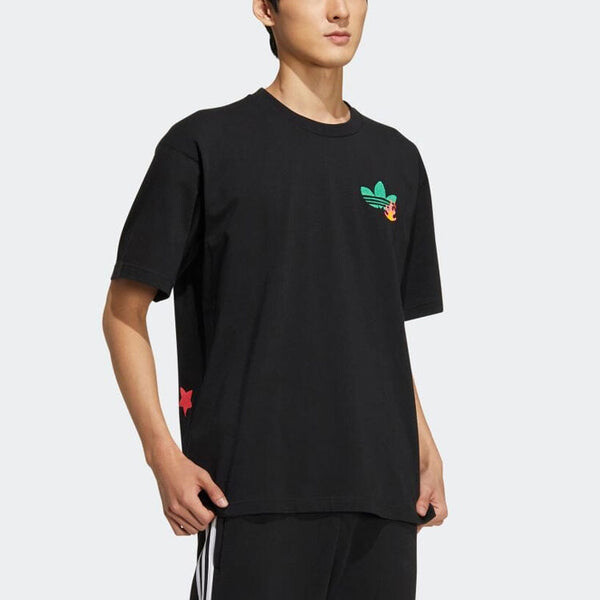 Футболка adidas Logo Cartoon Pattern Embroidered Round Neck Short Sleeve Black T-Shirt, черный — фото 4