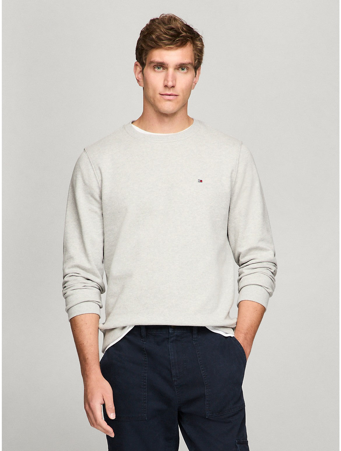 

Мужская однотонная толстовка с круглым вырезом Tommy Hilfiger, цвет grey heather