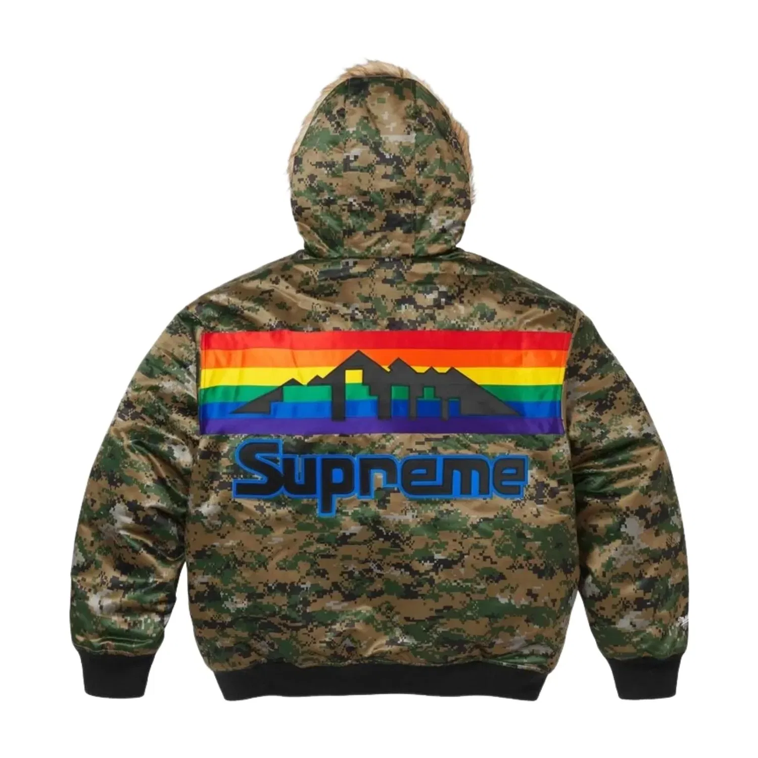 Куртка Supreme x Mitchell & Ness SS26 Teams Hooded Satin Varsity Jacket 'Digi Camo' SUP-SS26-285-CMO, зеленый — фото 3