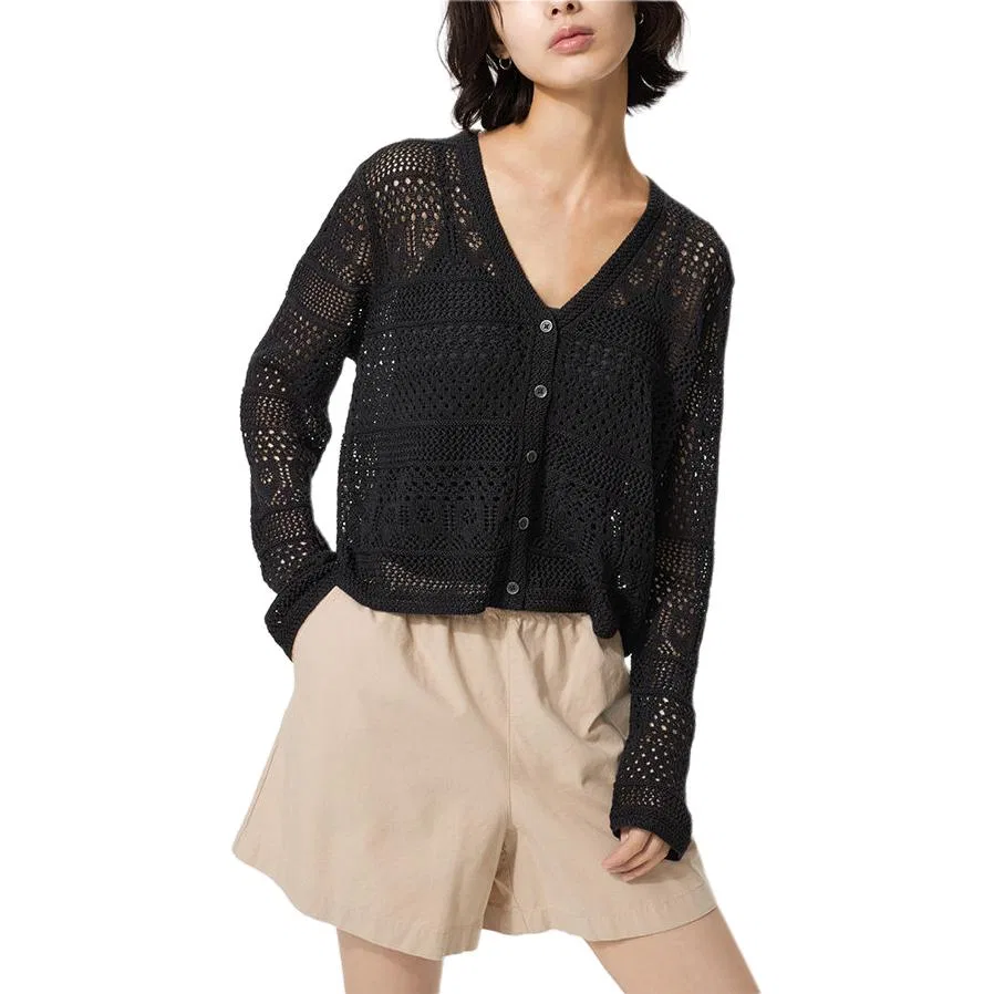 Кардиган женский SS26 Knitwear V-образный вырез черный Moderate UNIQLO, Black