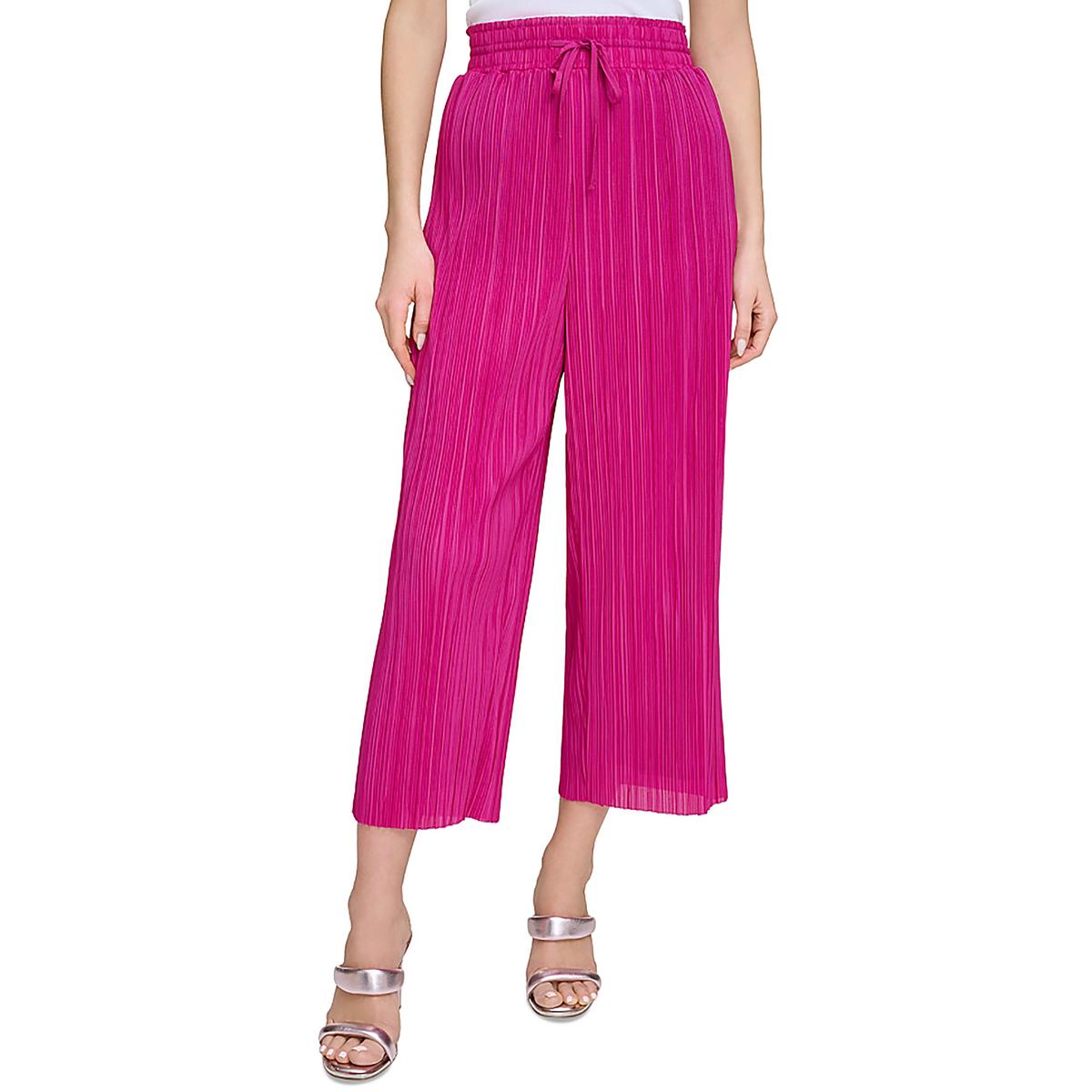 

Женские однотонные брюки-палаццо с оборками DKNY, цвет raspberry cocktail