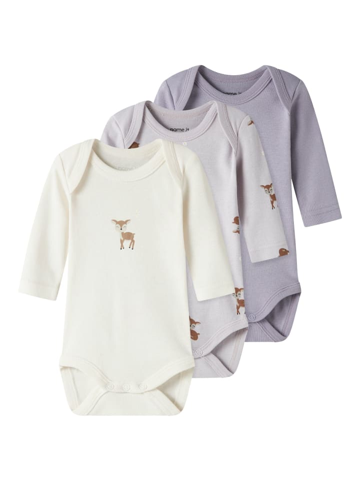 Name it Набор из 3 боди с длинными рукавами NBFBODY LILAC MARBLE DEER в цвете «сиреневый мрамор»