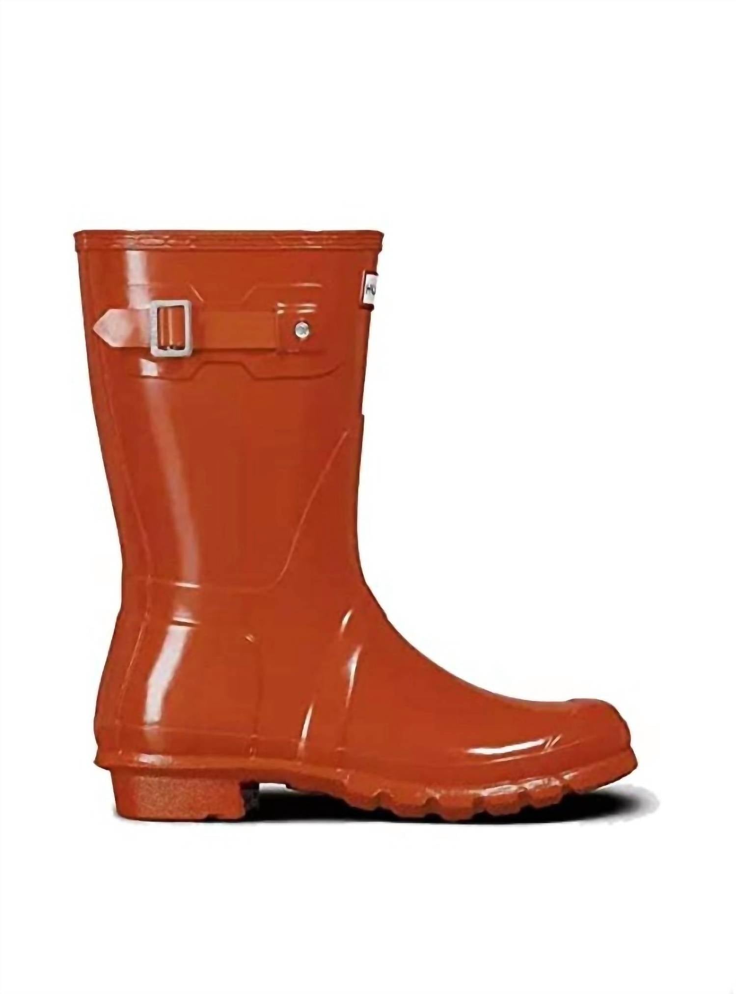 Сапоги резиновые женские HUNTER Original Short Gloss Rain, оранжево-красный — фото 2