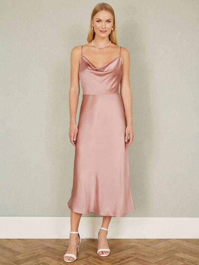 

Атласное платье с капюшоном на шее Yumi, цвет Rose Pink