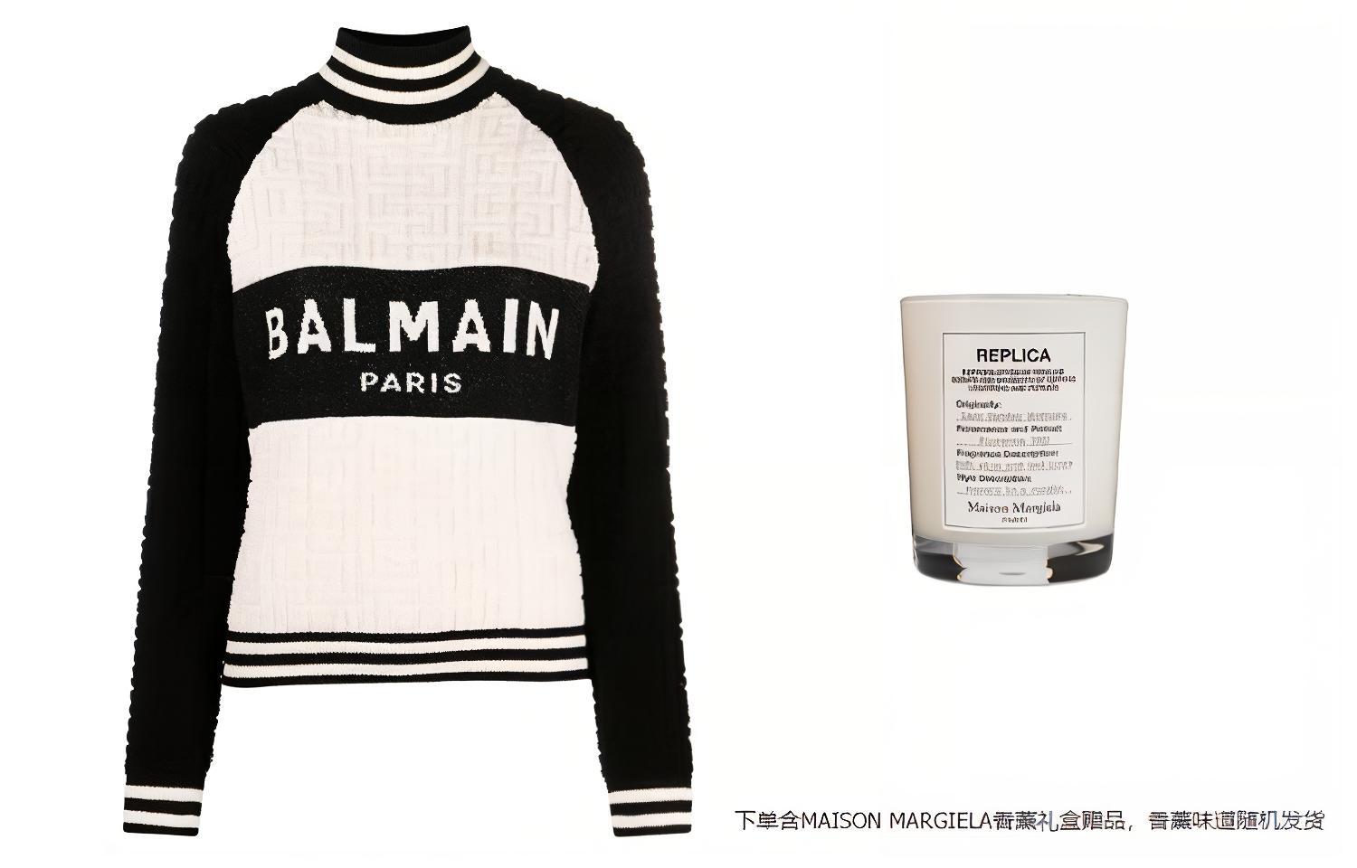 Воротник-стойка Монохромный Жаккардовый Свитер BALMAIN, Черный Белый — фото 3