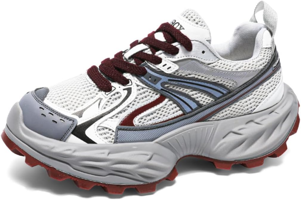 

Мужские удобные кроссовки с толстой подошвой, многоцветные, на шнуровке, широкой посадки, платформенные кроссовки, кеды «папа» Lexamen, красный