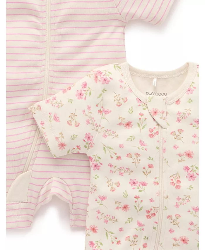 Детский комбинезон с короткими рукавами на молнии, 2 шт Purebaby, розовый — фото 3