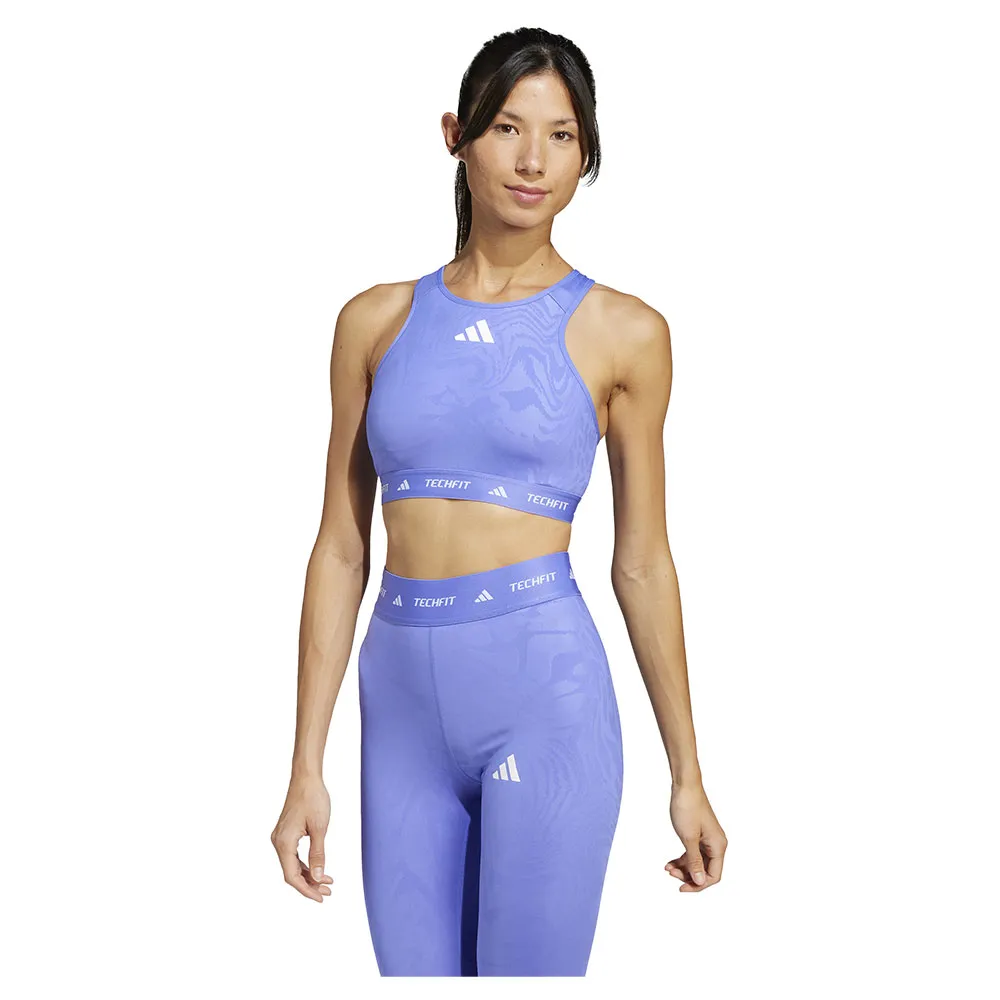 

Спортивный бюстгальтер adidas Techfit High Neck Print Medium Impact Sports Bra, синий