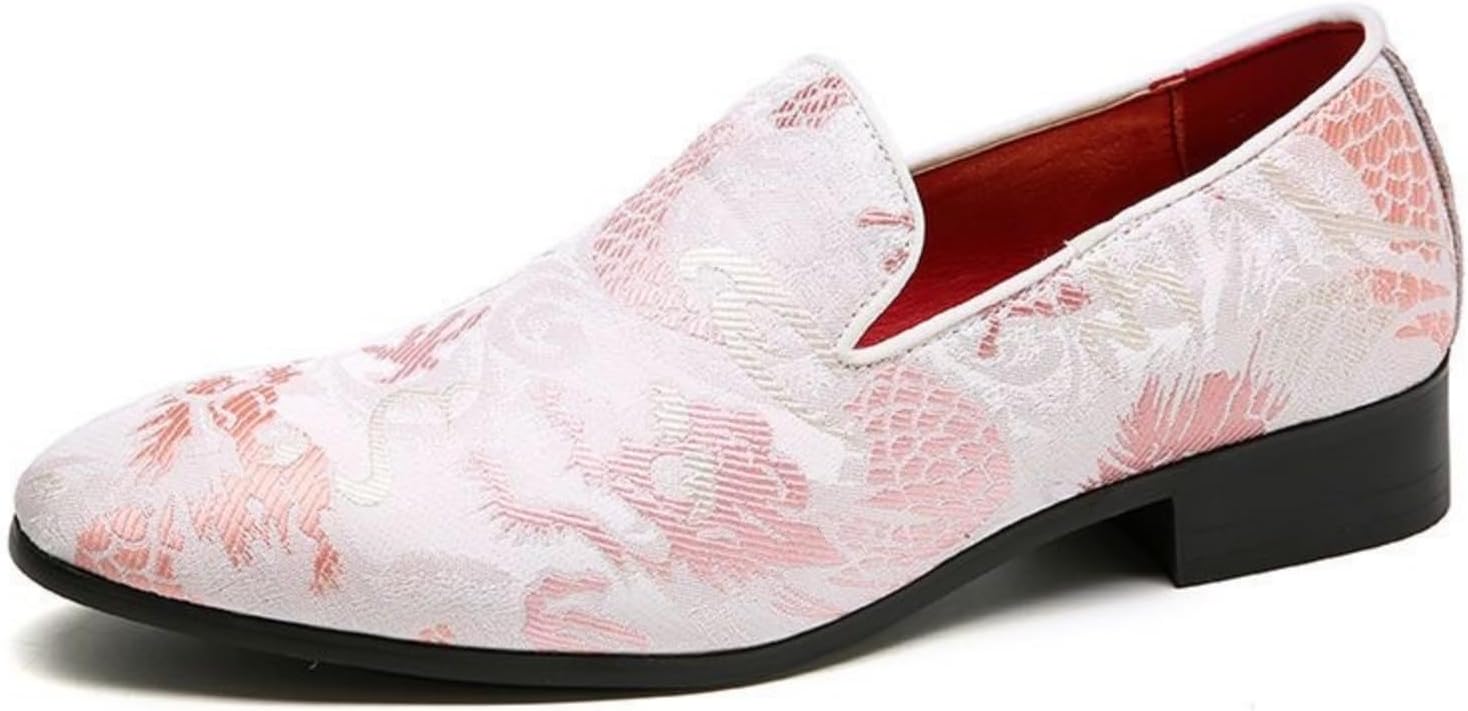 

Мужские модные лоферы QWUIEOIN с китайской вышивкой, заостренным носком, массивным каблуком, нескользящей подошвой, для делового, повседневного стиля, выпускного вечера и вечеринки, красный