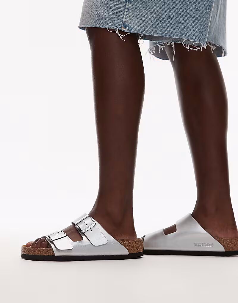 Серебристые сандалии Birkenstock Arizona birko flor — фото 4