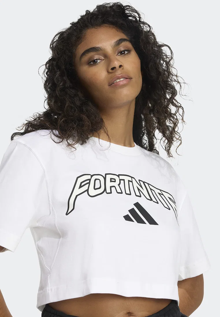 Футболка укороченная, коллаборация с Fortnite, adidas, белый — фото 3