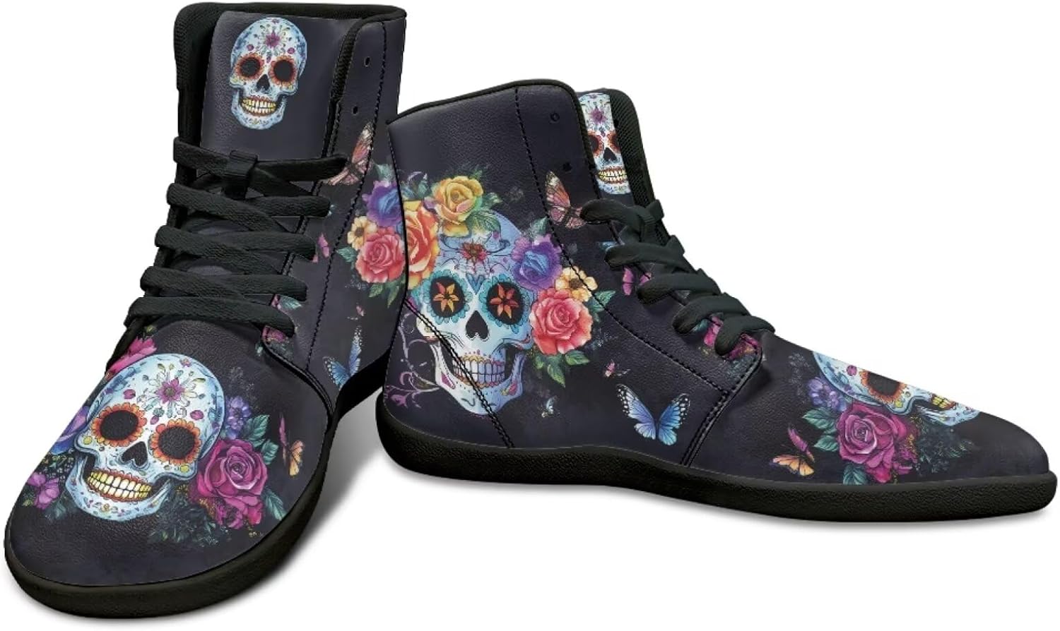 

Высокие кроссовки с черепом- кроссовки без перепада высоты, противоскользящие, для бега, тренажерного зала, заземленная обувь для мужчин Watdotory, Fashion Sugar Skull Print