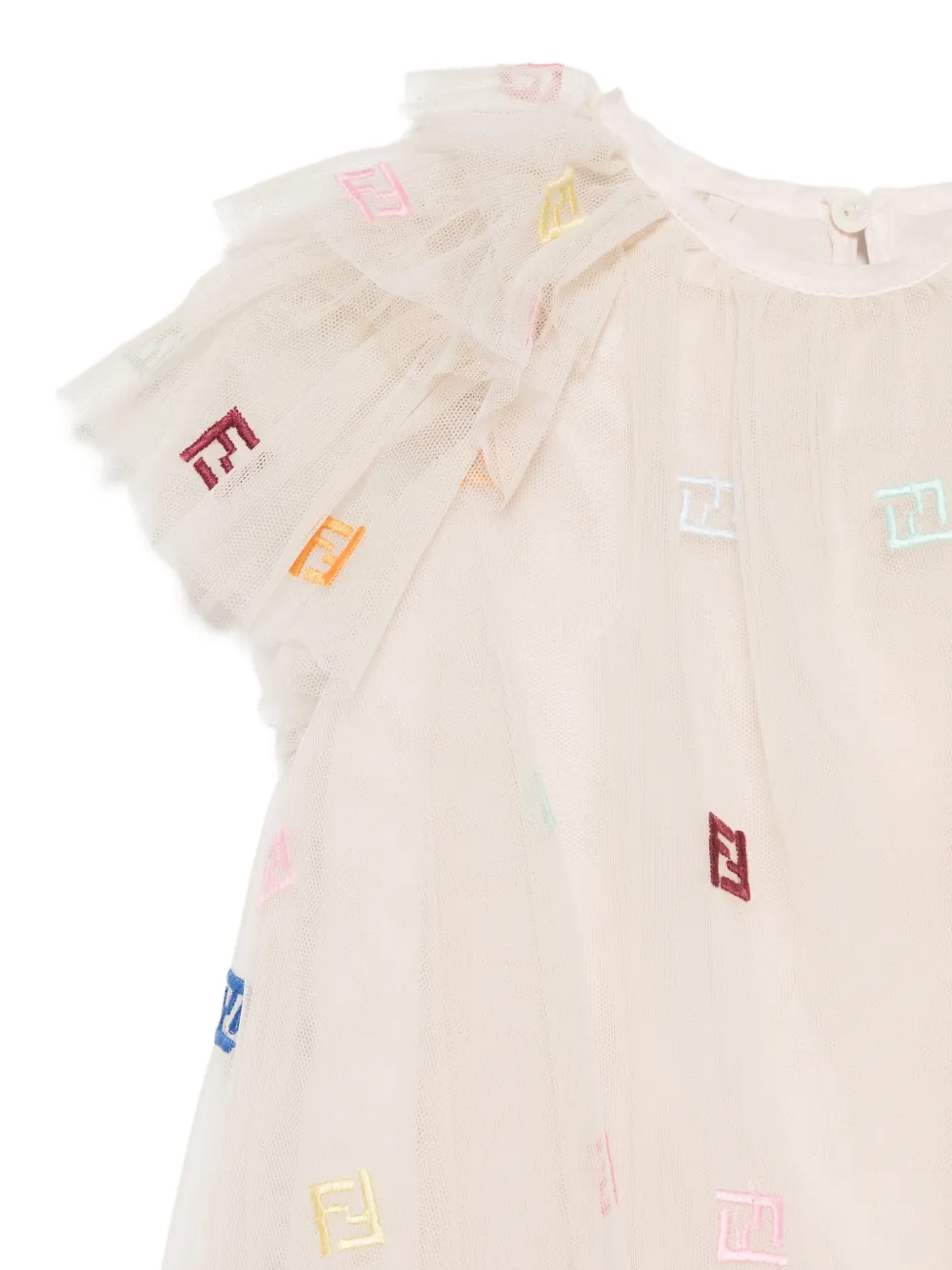 Платье с оборками и логотипом Fendi Kids, бежевый — фото 3