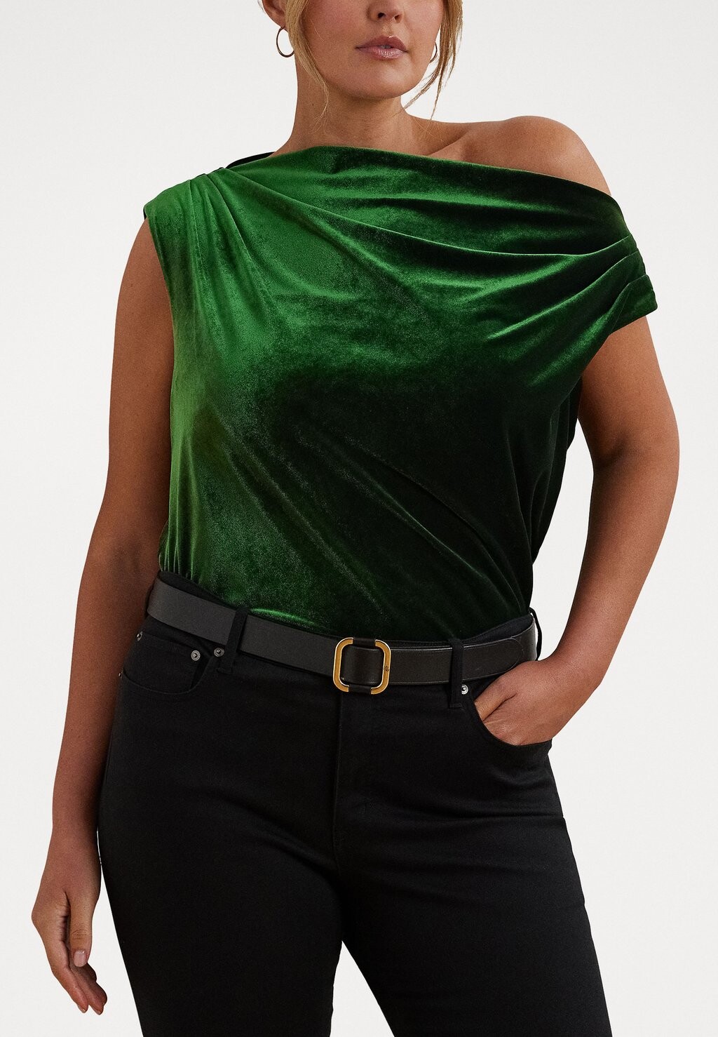 

Футболка с принтом STRETCH VELVET OFF-THE-SHOULDER BLOUSE Lauren Ralph Lauren Woman, зеленый