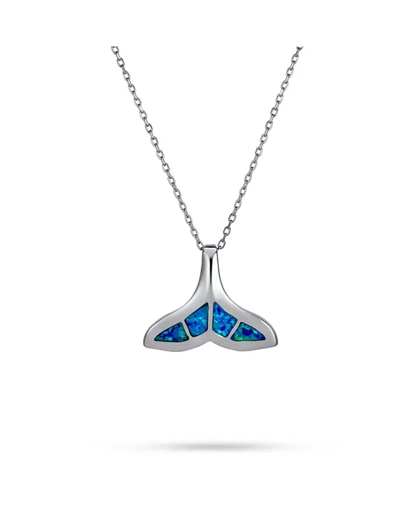 

Ожерелье с подвеской в виде рыбьего плавника и хвоста кита, инкрустированное синим опалом, серебро 925 пробы Bling Jewelry, silver