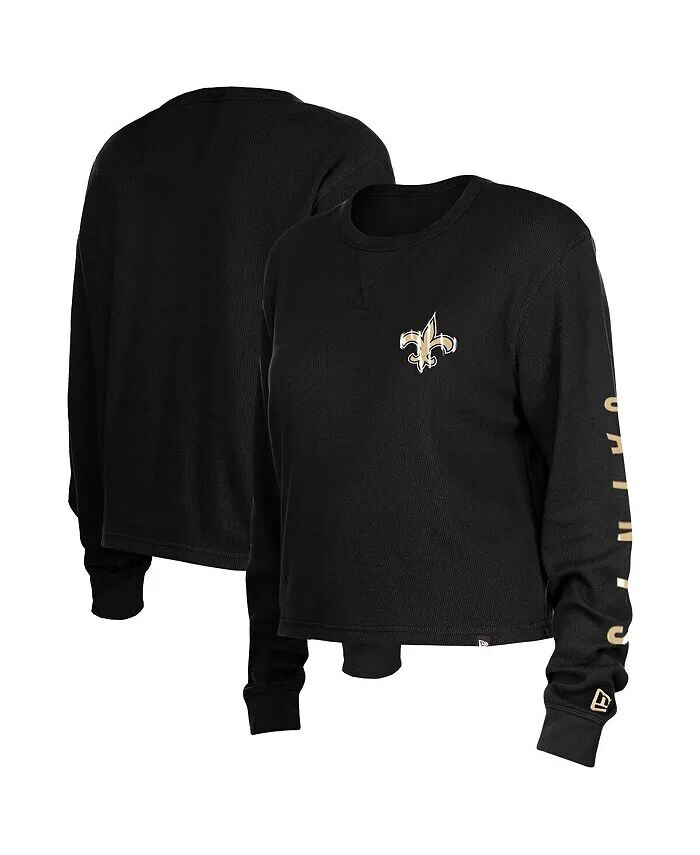 

Черная женская термоукороченная футболка с длинным рукавом New Orleans Saints New Era