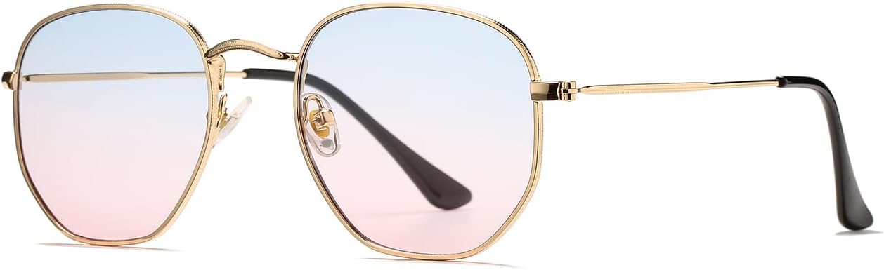 

Солнцезащитные очки HJSTES маленького размера с поляризацией, модные, в шестиугольной металлической оправе, с зеркальными линзами и защитой от УФ-излучения, B08 Gold/Gradient Blue/Pink