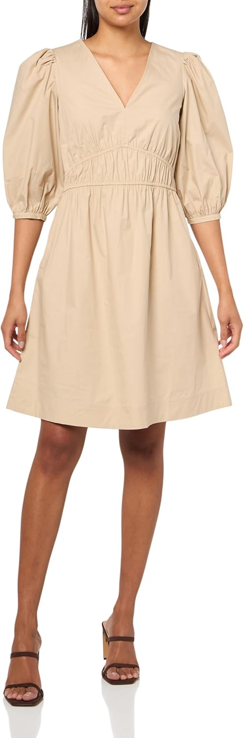 

BOSS Женское платье из поплина с хлопком и рукавами-фонариками, Soft Sand