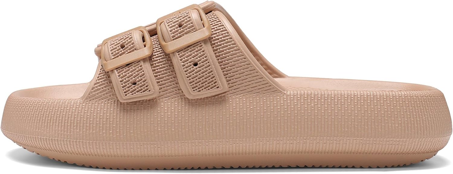 

Сандалии HQUEC с пряжкой для женщин и мужчин, регулируемые, из EVA, с плоской подошвой, удобные тапочки-подушки, коричневый