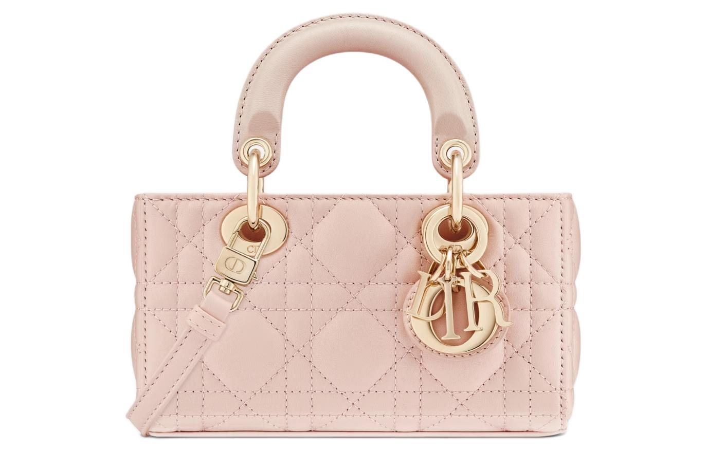 

Dior Женская миниатюрная плетеная сумочка Lady D Joy из овчины с узором "Wicker Pattern", розового цвета