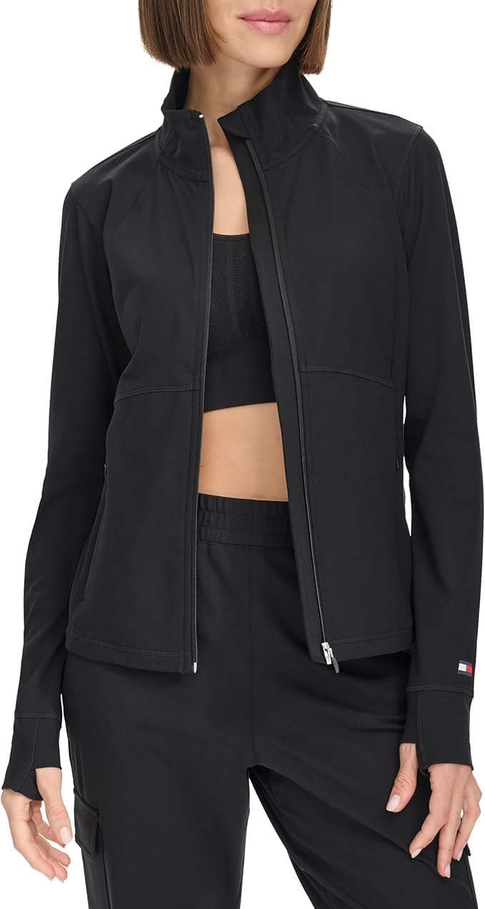 

Женская компрессионная куртка Tommy Hilfiger с высоким воротом и застежкой-молнией, Black