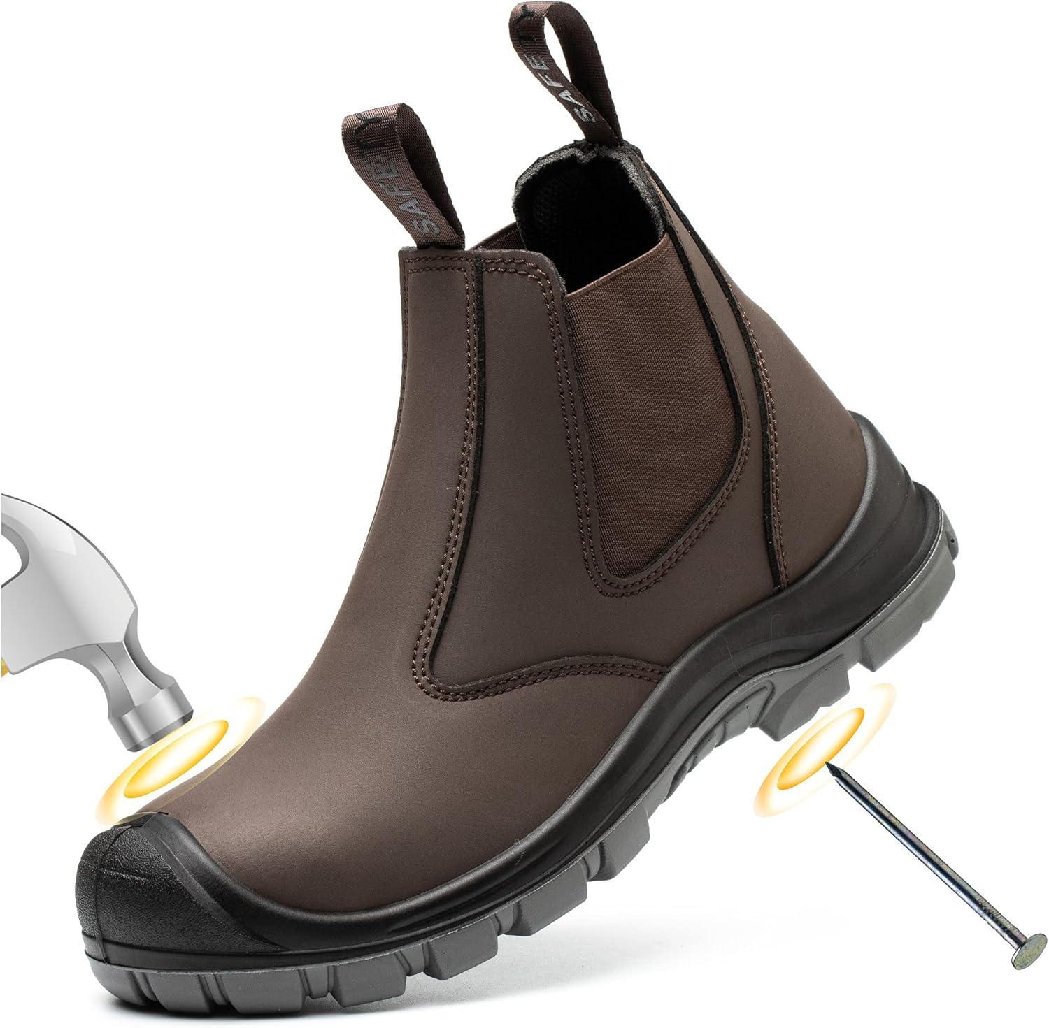 

Ботинки с стальным носком для мужчин, слипоны Chelsea, мужская индустриальная и строительная обувь, водонепроницаемые, легкие, удобные, противоскользящие защитные ботинки, черные.5 Taerdun