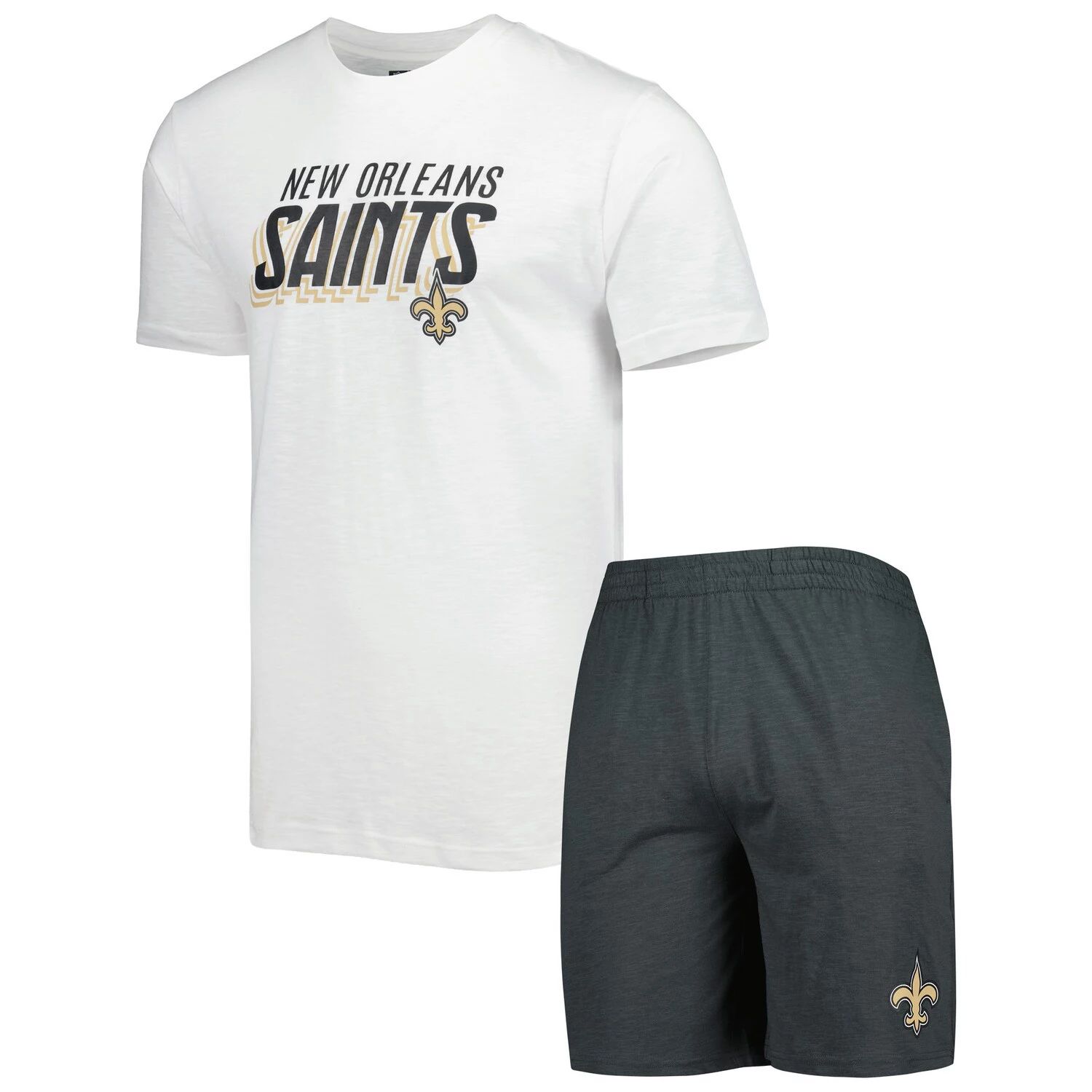 

Мужская футболка Concepts Sport угольного/белого цвета, футболка и шорты для сна New Orleans Saints Downfield