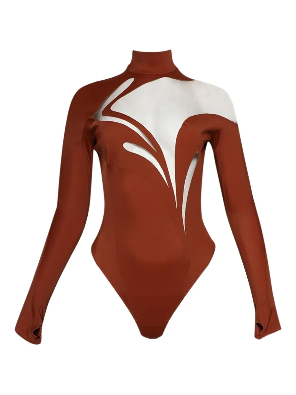 

Боди с узором-завитком и высоким воротником Mugler, коричневый