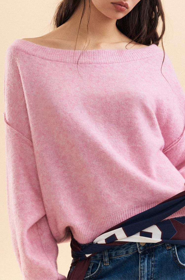 

Вязаный свитер с вырезом лодочкой Pull And Bear, розовый