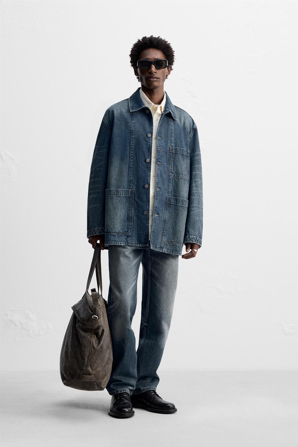 

Застиранная джинсовая верхняя рубашка ZARA, синий