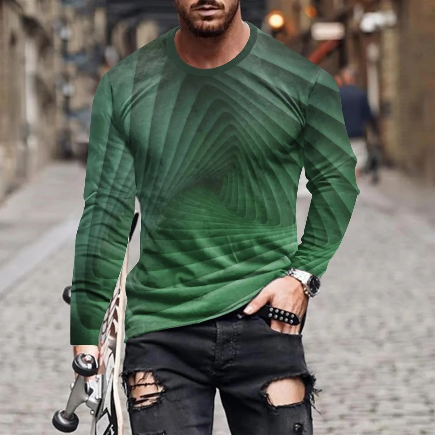 Футболка с длинным рукавом для мужчин Casual Fashion с принтом — фото 2
