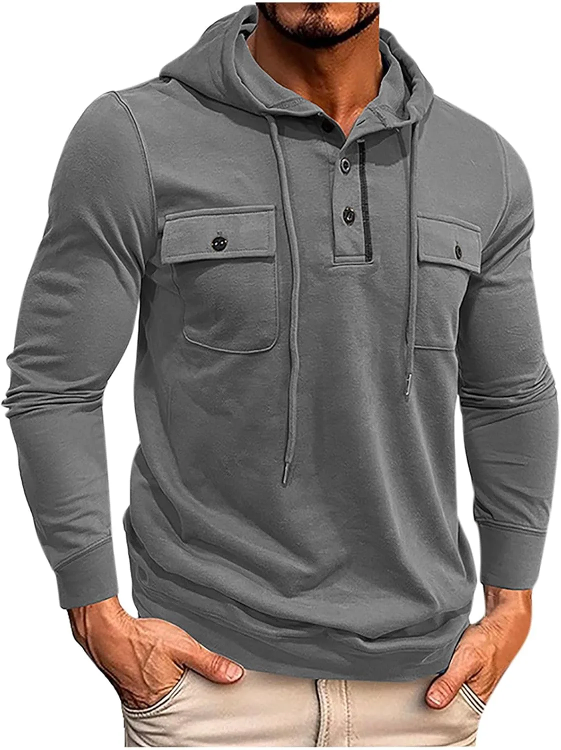 

Мужские худи с нагрудным карманом, легкие, длинные рукава