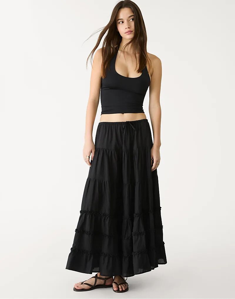 

Длинная юбка Stradivarius Ruffled черного цвета