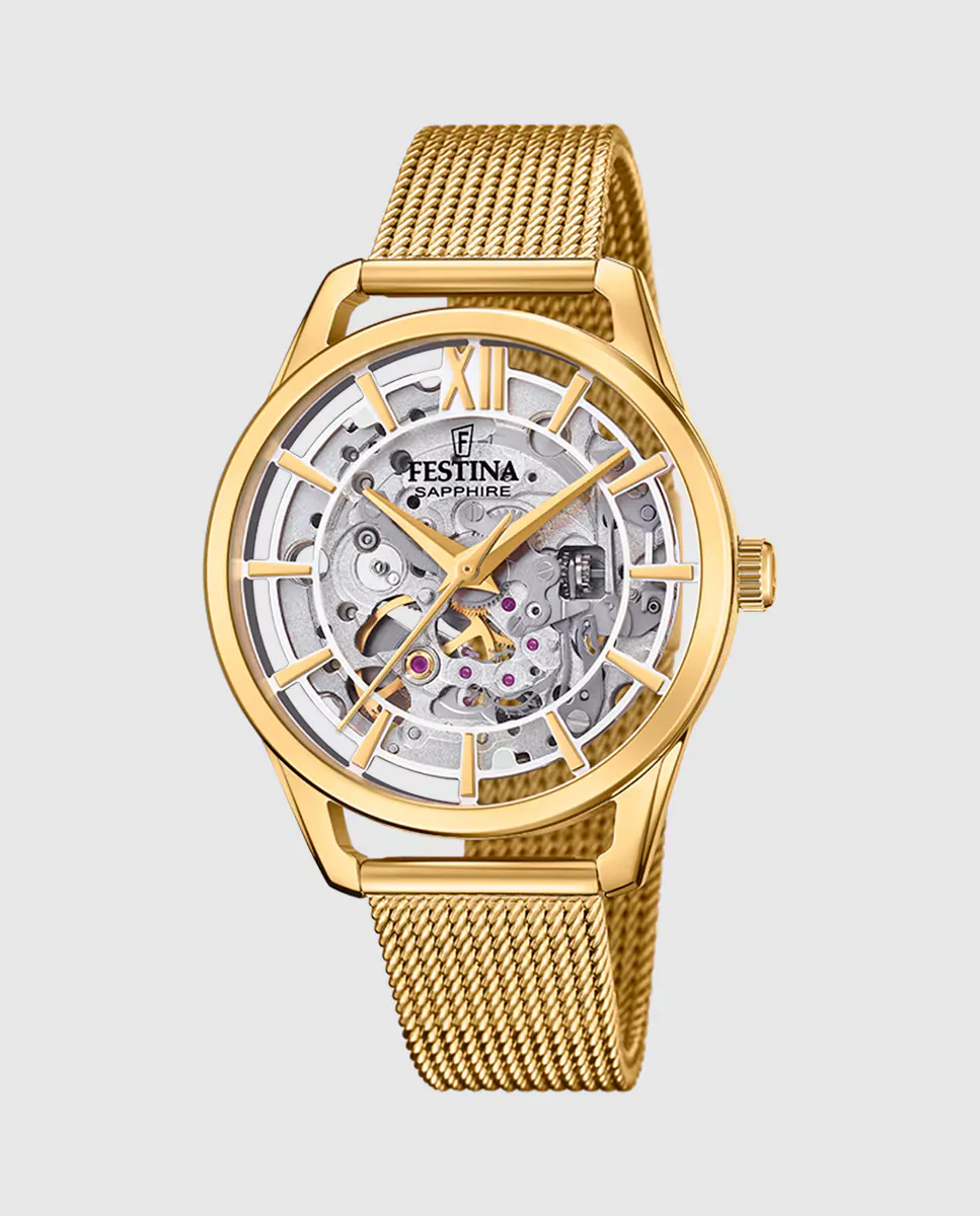 

Женские часы F20629/1 Автомат золотистая сталь Festina, золотой