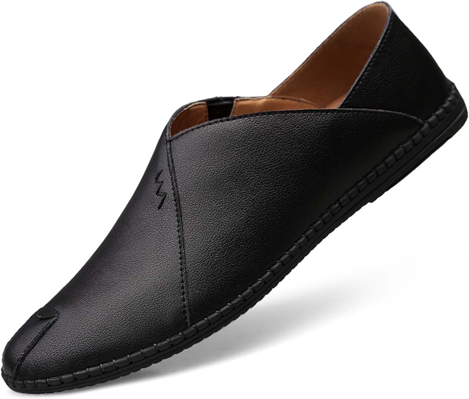 

Мужские высококачественные кожаные лоферы, ручная прошивка, плоская повседневная обувь из кожи, легкие обувь, мягкие, износостойкие, нескользящие, подходят для ношения весь день Vtiao, черный