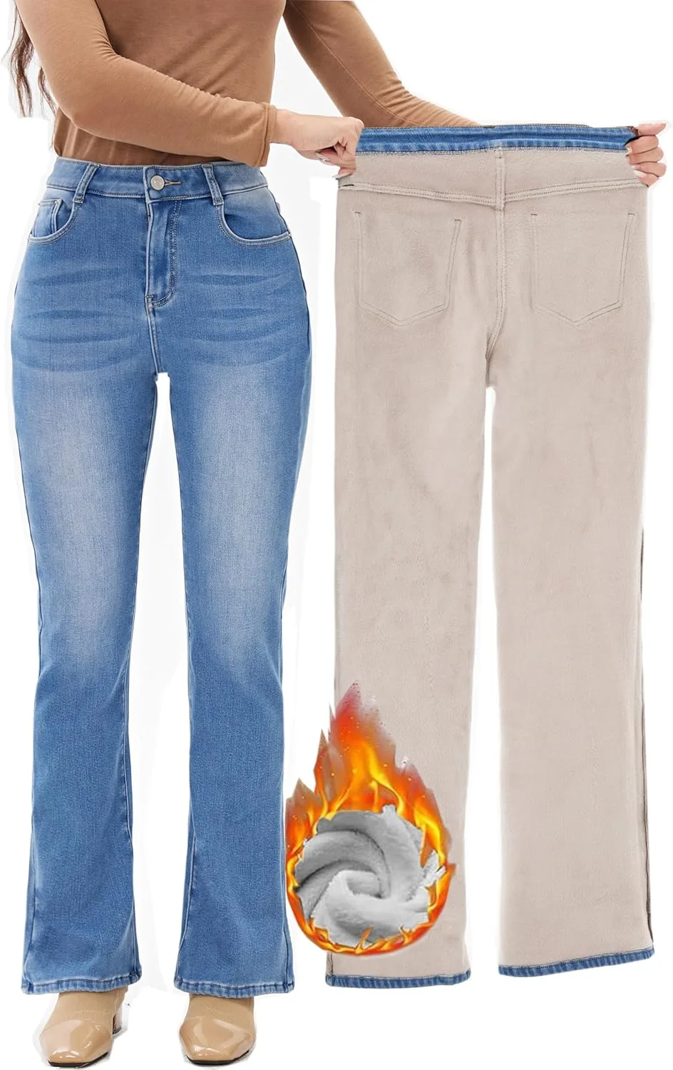 

Женские джинсы Yehopere с флисовой подкладкой, прямые расклешенные