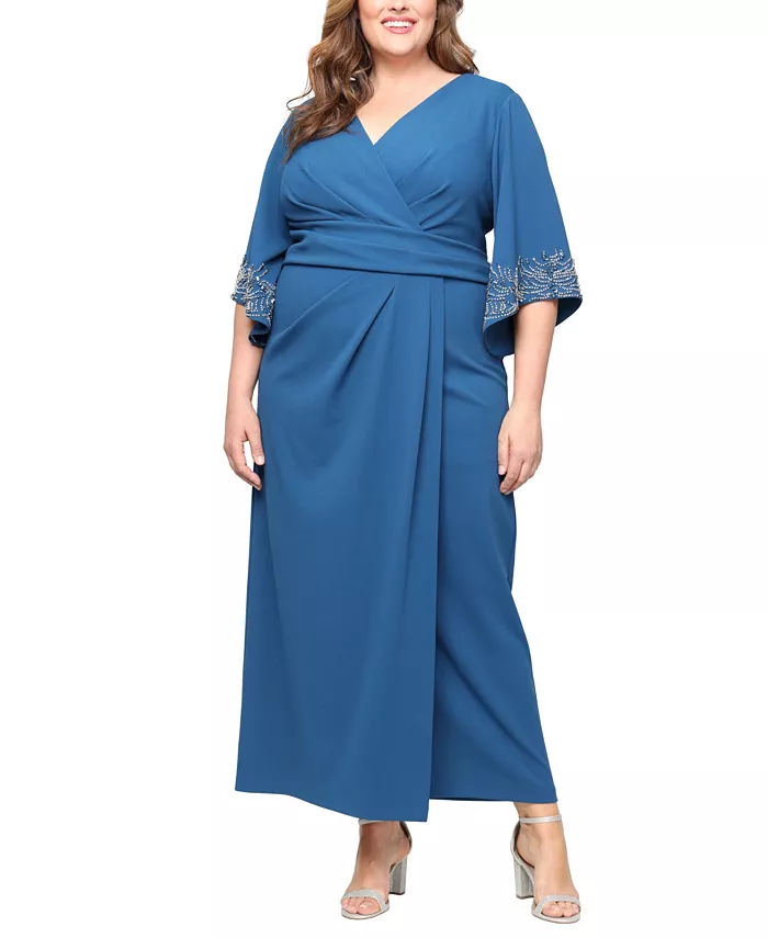 

Платье-трапеция из эластичного крепа больших размеров с рукавами 3/4 Alex Evenings