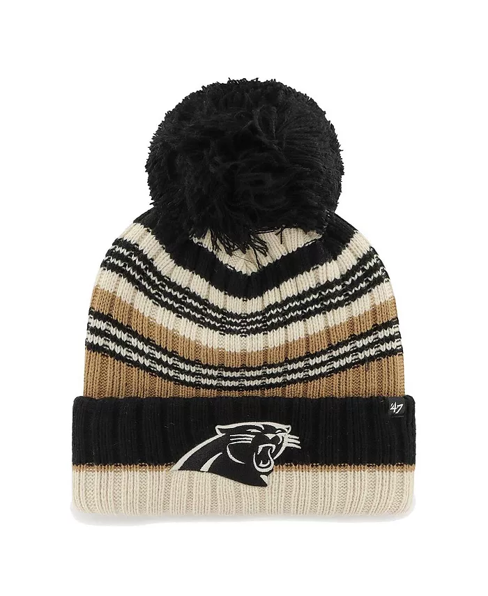 

Женская натуральная вязаная шапка-ушанка Carolina Panthers Barista с манжетами и помпоном '47 Brand