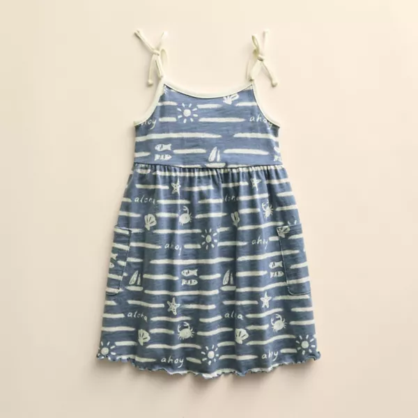 

Органическое платье с карманом и бантом для девочки Baby & Toddler Little Co. By Lauren Conrad, цвет navy sea stripe