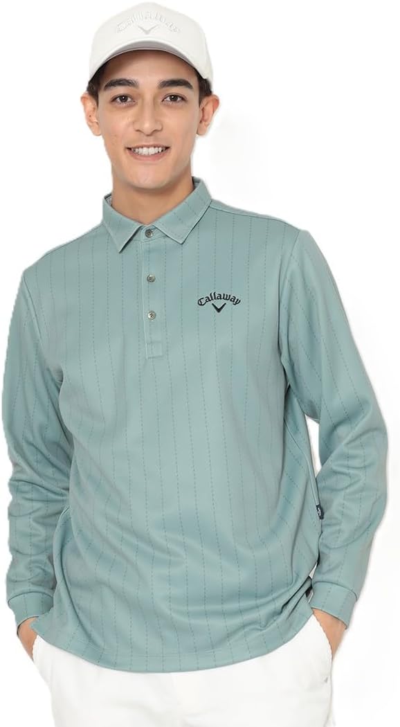 

Мужская поло-рубашка с длинным рукавом Callaway C25233114, на флисовой подкладке, термобелье, полосатый узор, теплая, для игры в гольф, хаки