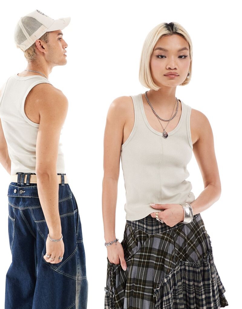 

Футболка унисекс в рубчик без рукавов Reclaimed Vintage с камнем