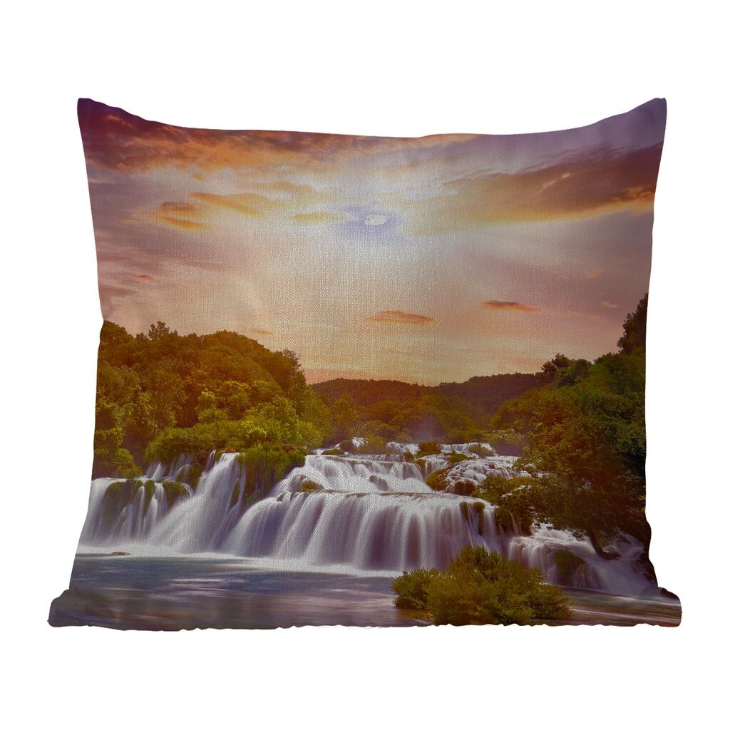 

Подушка для улицы MuchoWow - водопад - пейзаж - солнце - облака - закат - 40x40 см - защита от непогоды - подушка для отдыха - чехол для подушки - хлопчатобумажная ткань - декоративные чехлы для подушек, мультиколор