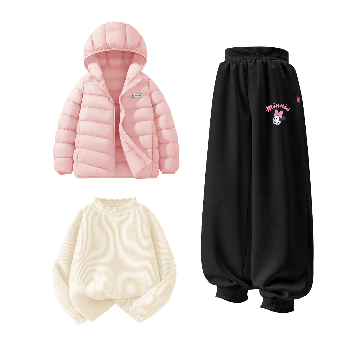 

Детская повседневная спортивная одежда Disney, [Thickened And Fleece-Lined]Di H Square Hook-And-Loop K Pink+Di Lift Eye K Black+Solid Color Milk White