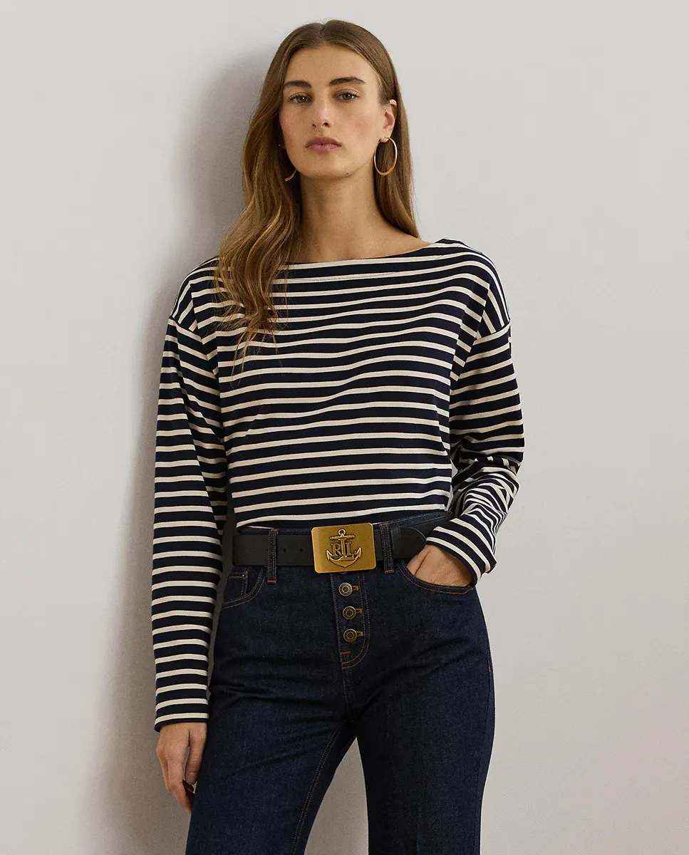 

Женский хлопковый свитер с полосатым принтом Lauren Ralph Lauren, тёмно-синий