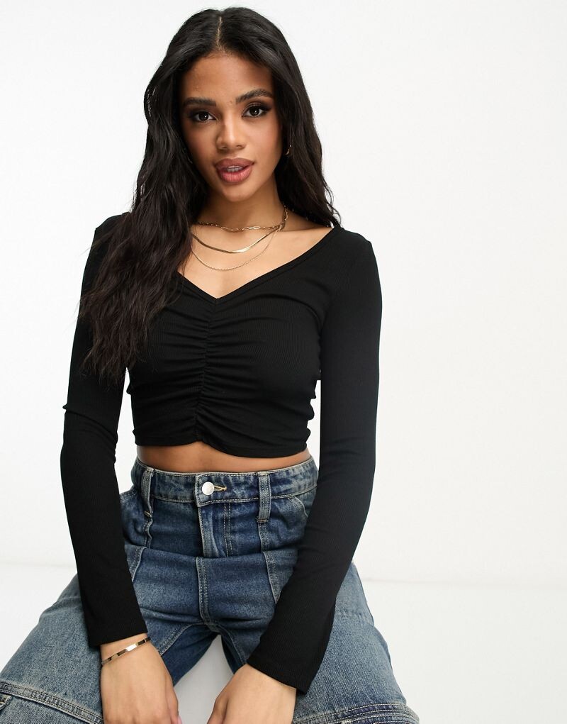 

ASOS DESIGN — укороченный топ с v-образным вырезом и рюшами спереди и сзади
